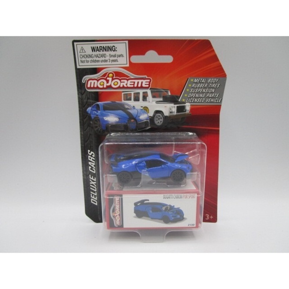Majorette Deluxe Cars Bugatti Chiron PUR Sport Blue Diecast Car Rubber Tires